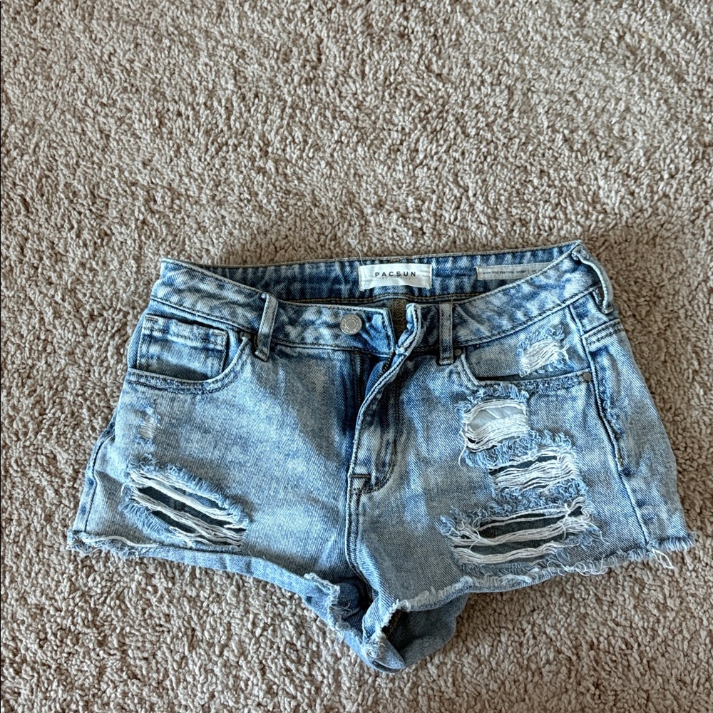 PacSun High Rise Festival Denim Shorts - Light Blue